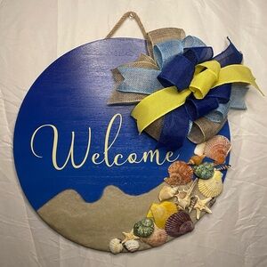 Coastal Welcome Door Hanger  Beach Theme Seashell Wall Decor Nautical Home Decor